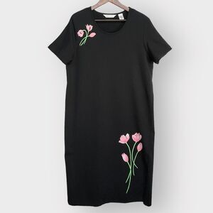 Draper's & Damon's T-Shirt Dress Women‎ Size PXL Black Tulip Print Short Sleeve